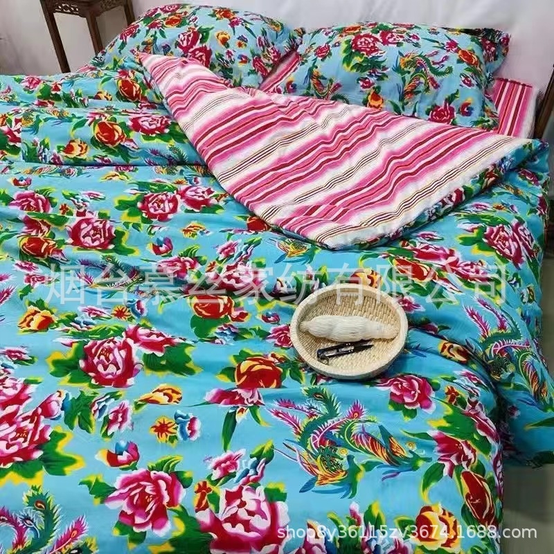 Trojdielna súprava posteľnej bielizne s motívom pivónie, kvetinový vzor, rovné tkanie, reaktívne tlač a farbenie, polyester