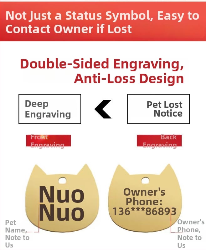 Gravirana ogrlica za kućne ljubimce s ID oznakom, nehrđajući čelik, univerzalna prilagodba, crtani stil
