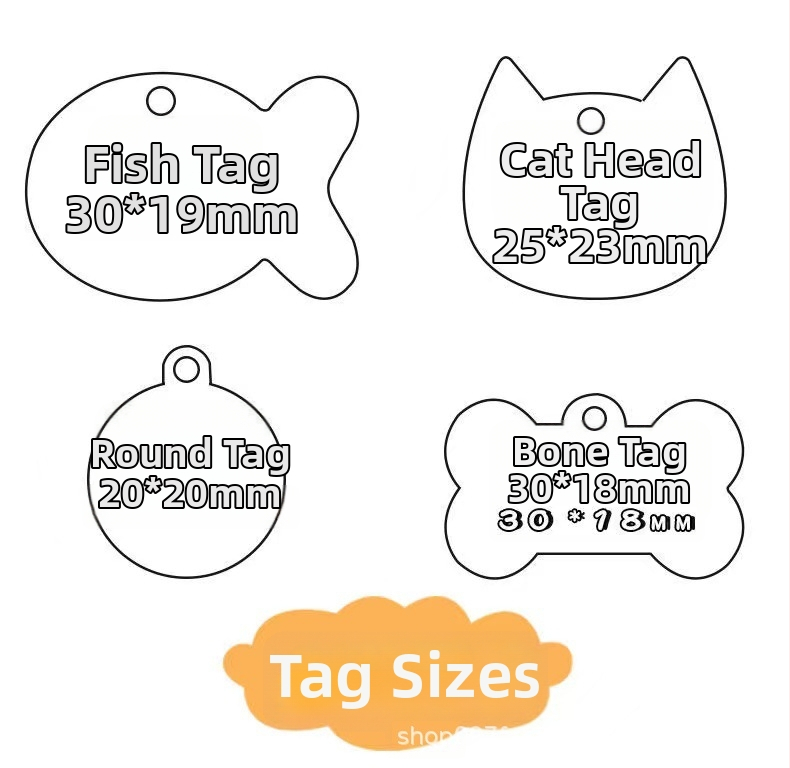 Gravirana ogrlica za kućne ljubimce s ID oznakom, nehrđajući čelik, univerzalna prilagodba, crtani stil