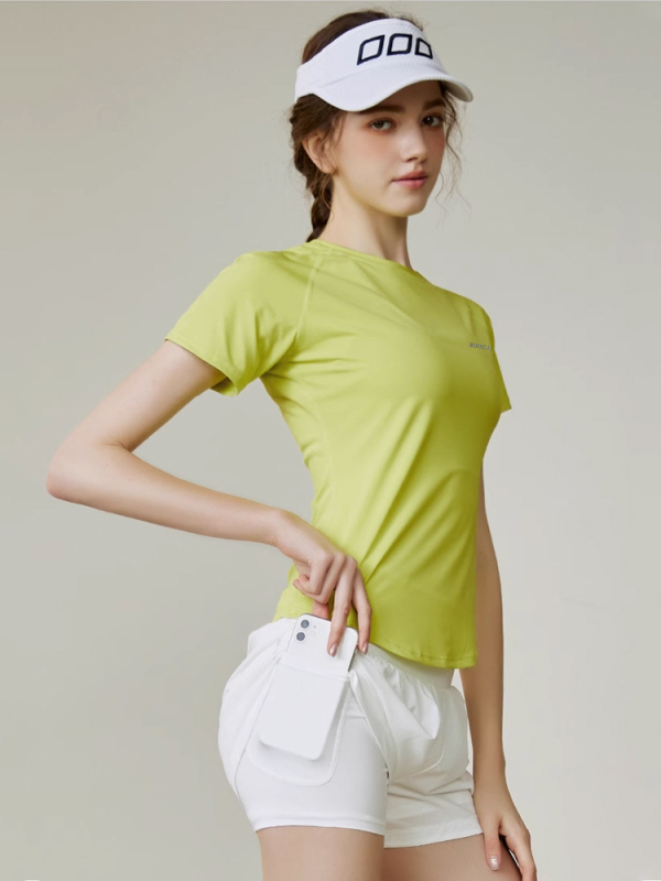 Ženski ljetni sportski set 2025: brzo sušeća poliester-spandex tkanina, Dip Dye obrada, Ice Silk rashujući materijal, 3/4 rukav, Chanel stil, casual set