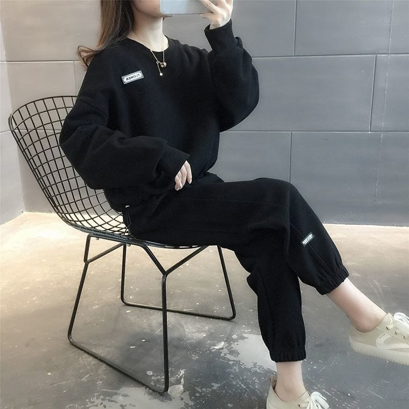 Casual ženski dvodijelni sportski set – hoodie s dugim rukavima i trenirke, poliester-spandeks smjesa, 50–70% poliester, jesen 2024