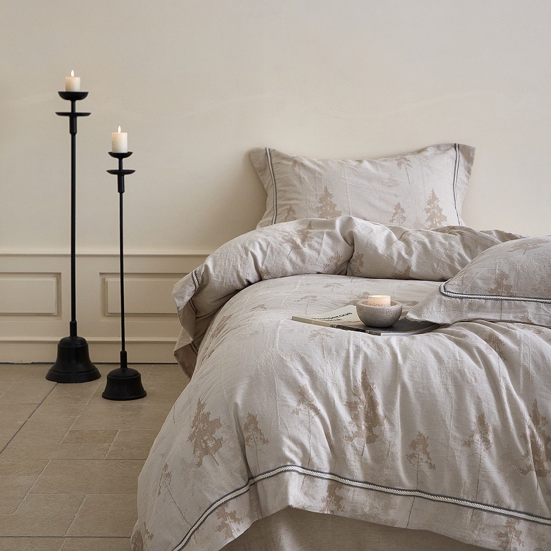 Četverodijelni set posteljine u stilu Wabi-Sabi, jacquard satin pamuk i lan, nježan prema koži i prozračan, pogodan za sve sezone