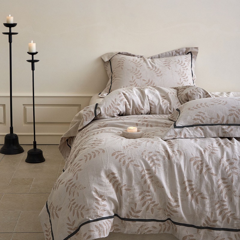 Četverodijelni set posteljine u stilu Wabi-Sabi, jacquard satin pamuk i lan, nježan prema koži i prozračan, pogodan za sve sezone