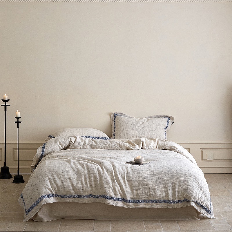 Četverodijelni set posteljine u stilu Wabi-Sabi, jacquard satin pamuk i lan, nježan prema koži i prozračan, pogodan za sve sezone