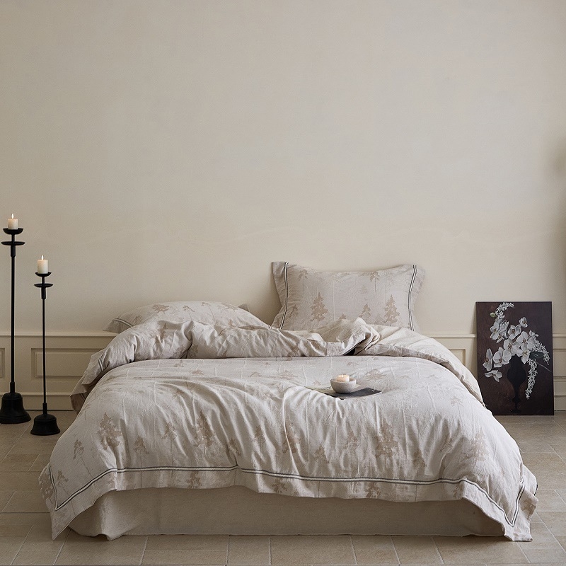 Četverodijelni set posteljine u stilu Wabi-Sabi, jacquard satin pamuk i lan, nježan prema koži i prozračan, pogodan za sve sezone