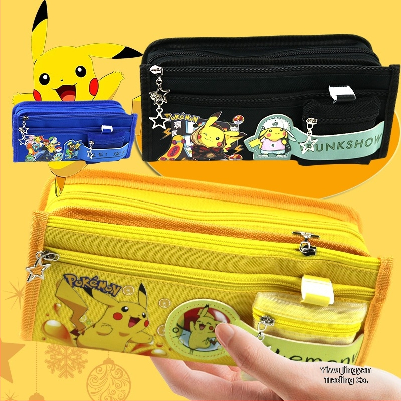 Pikachu pieštukų dėklas su didele talpa – mokykliniai raštinės reikmenys, kanvas medžiaga, Anime prekės ženklas, Korėjos stilius