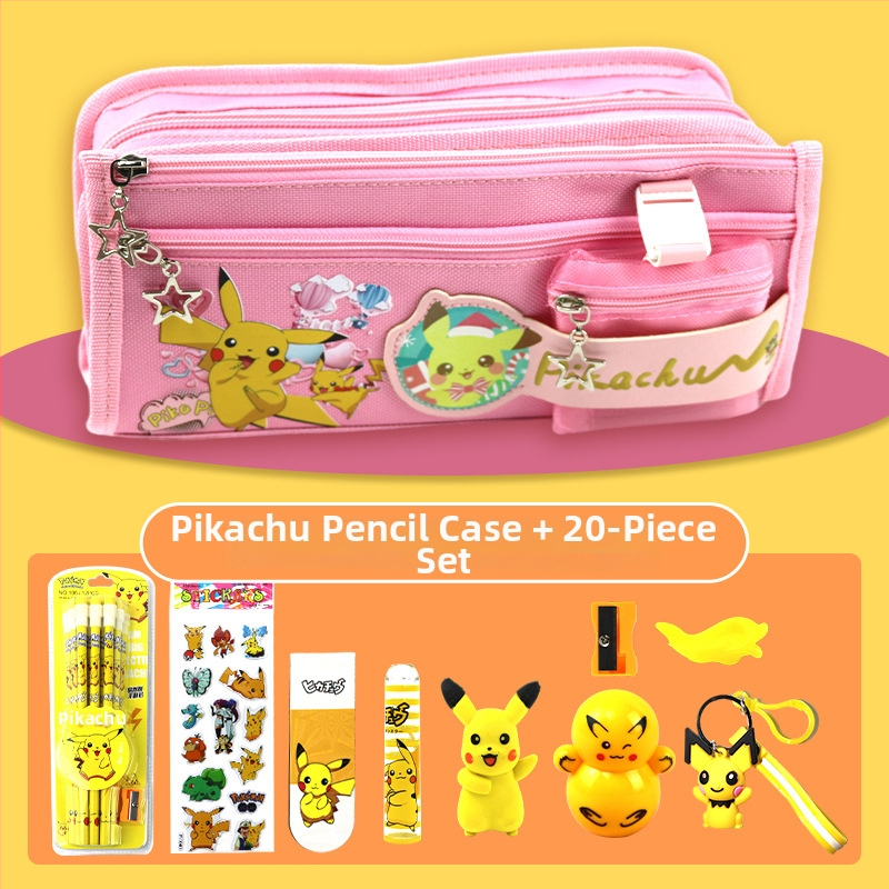 Pikachu pieštukų dėklas su didele talpa – mokykliniai raštinės reikmenys, kanvas medžiaga, Anime prekės ženklas, Korėjos stilius