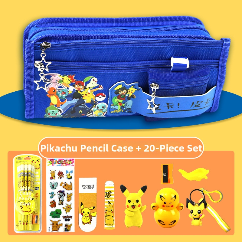 Pikachu pieštukų dėklas su didele talpa – mokykliniai raštinės reikmenys, kanvas medžiaga, Anime prekės ženklas, Korėjos stilius
