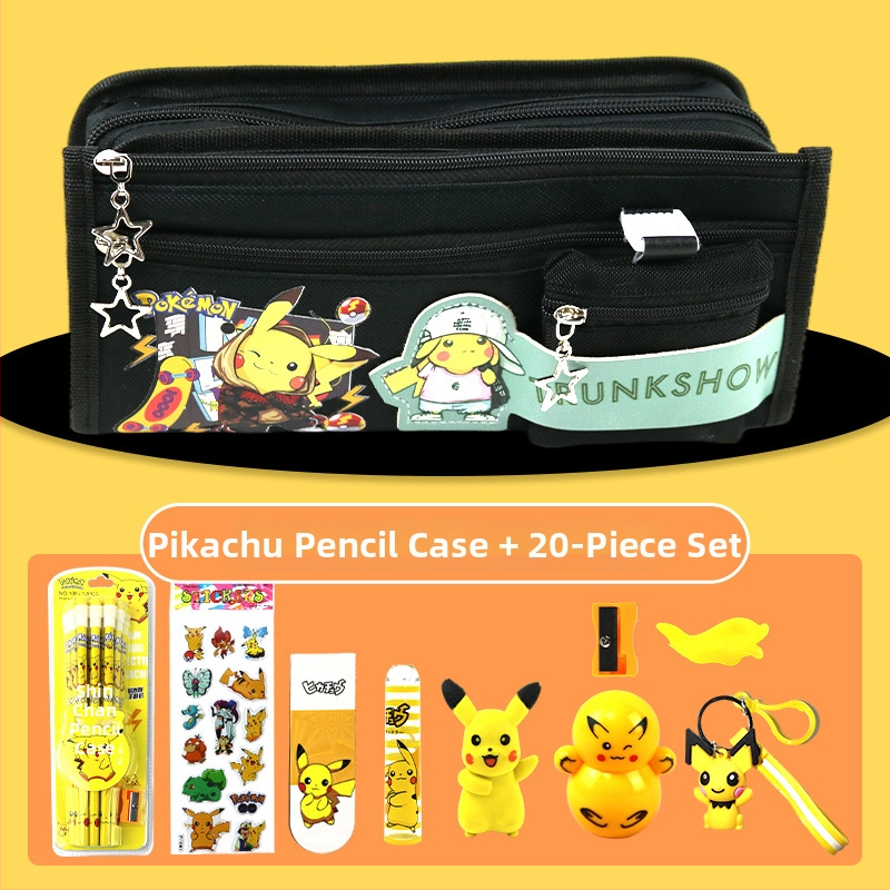 Pikachu pieštukų dėklas su didele talpa – mokykliniai raštinės reikmenys, kanvas medžiaga, Anime prekės ženklas, Korėjos stilius
