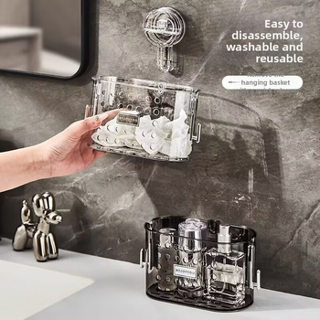 Plastmasas sienas uzstādājamā sejas dvieļu uzglabāšanas kastīte ar piesūcēju, vannas istaba, japāņu stils