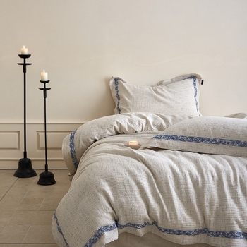 Štvordielny set posteľnej bielizne v štýle Wabi-Sabi, jacquard tkanina, farbená na vlákno, 20% ľan + 80% bavlna, jemné na dotyk, pokožkou príjemné, vhodné pre všetky ročné obdobia
