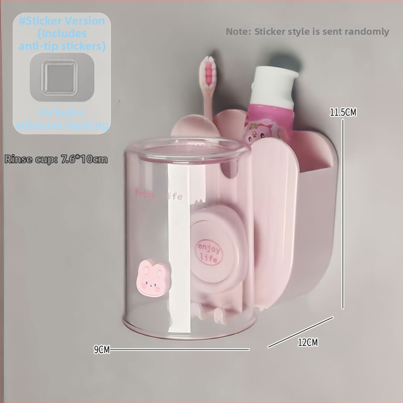 Nástenný držiak na zubné kefky so dvoma priehradkami a priestorom na pohár ústnej vody; plast, inštalácia bez vŕtania.