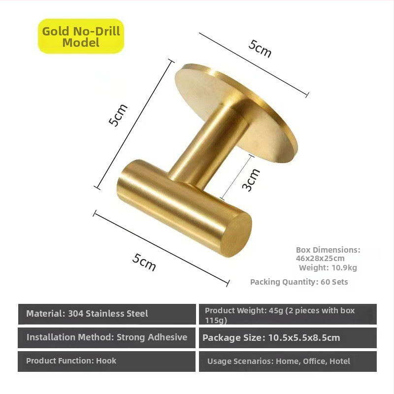 Kuka od nehrđajućeg čelika za zid u kupaonici, bez bušenja, bez vijaka, moderan i jednostavan stil, težina 45 g