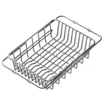 Roostevabast terasest nõudepesukorv kraanikausi jaoks, laiendatav, seinale monteeritav, liikuv, paigalduseta