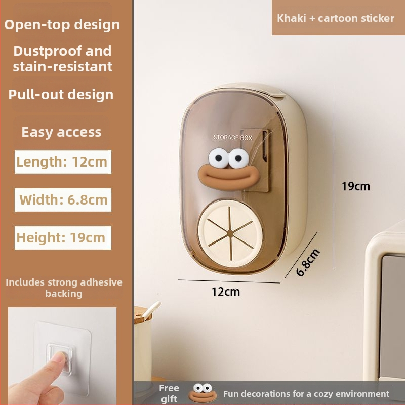 Stenā piestiprināama plastmasas foliju uzglabāšanas kastīte virtuvē — bez urbuma, karikatūras raksts, uzglabāšana