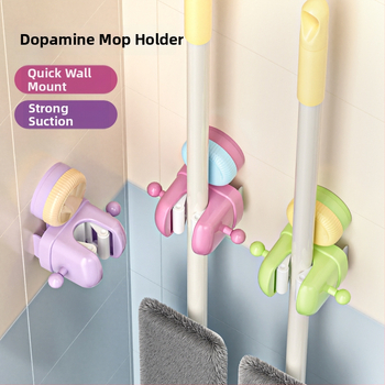 Držiak na mop s prisatím na stenu, bez vŕtania, z plastu, 105 g, moderný jednoduchý štýl