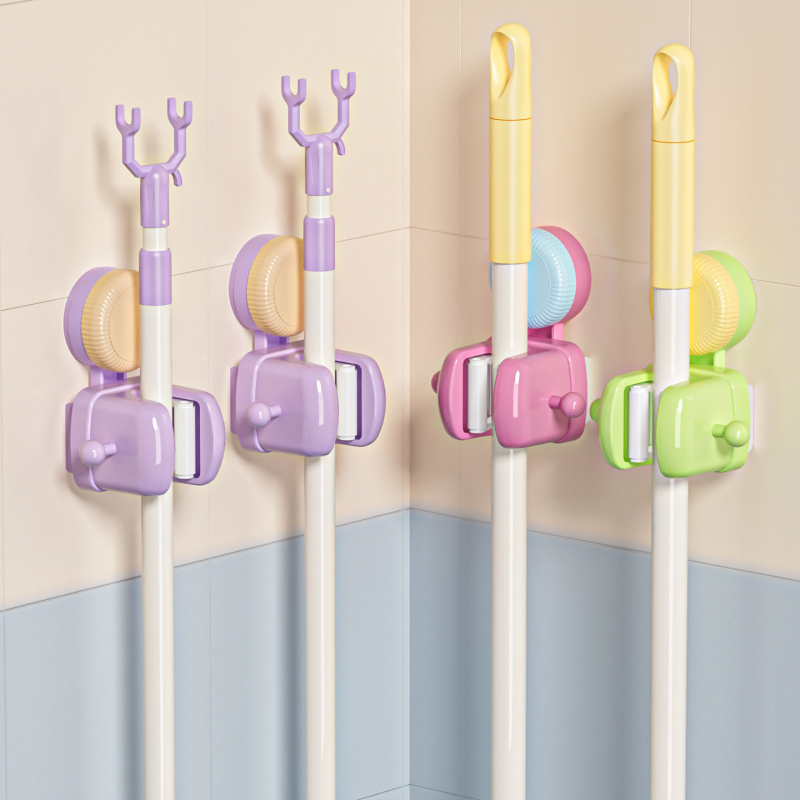 Държач за моп с вакуумна чашка, стенен монтаж без пробиване, пластмасов, 105 g, модерен минималистичен дизайн