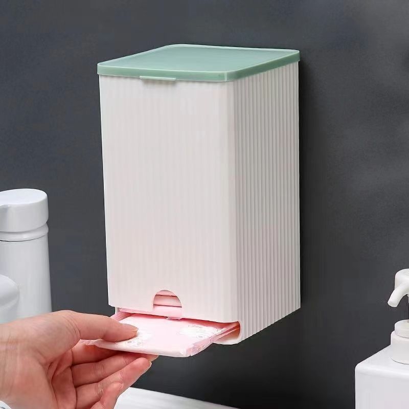 Sienas piestiprināama daudzfunkcionāla uzglabāšanas kārba higiēnas uzglabāšanai, putekļu aizsardzība, ar vāku, modelis Pull, materiāls PP