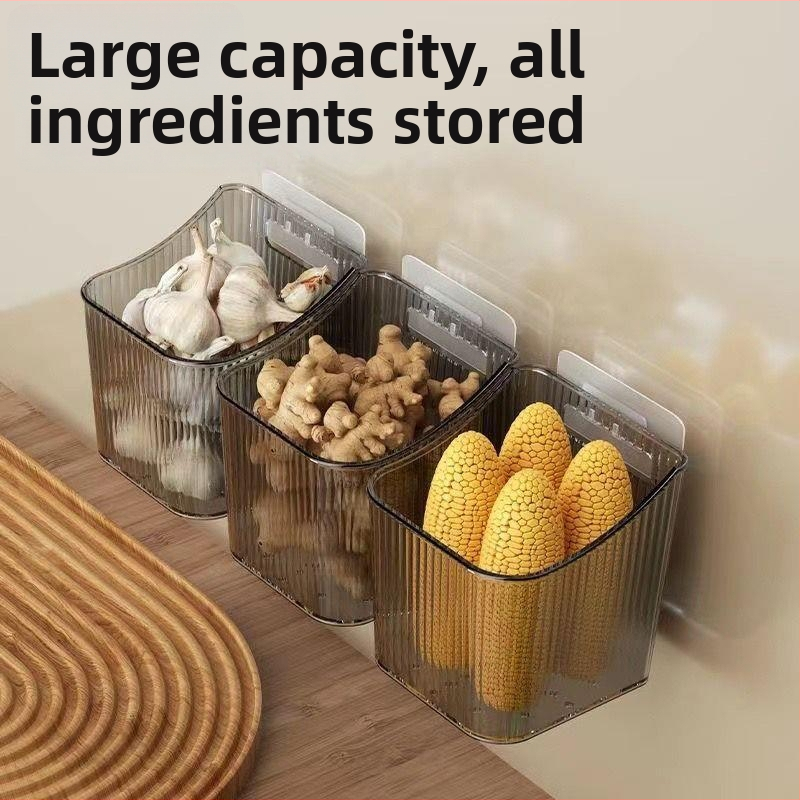 Seinaline hoiukorv sibula, ingveri ja küüslaugu jaoks, plastikust, paigalduseta