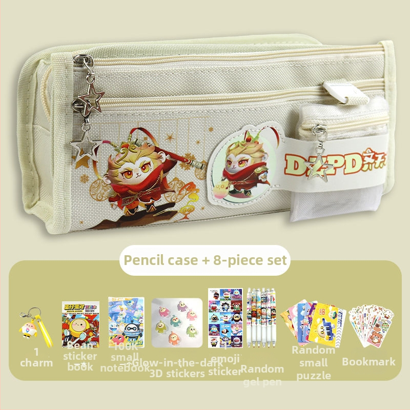 Drobės pieštukų dėklas su Monkey King tema, vaikiško stiliaus, mergaitėms