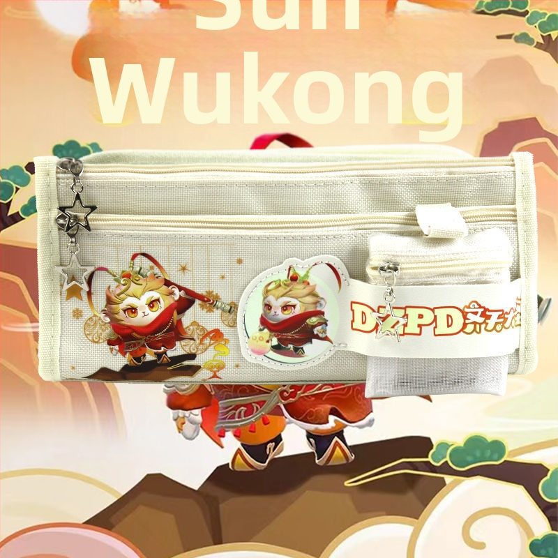 Drobės pieštukų dėklas su Monkey King tema, vaikiško stiliaus, mergaitėms