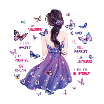 Set de autocolante pentru perete cu motiv fluture și slogan în engleză, PVC, impermeabile, autocolante autoadezive, 5+ bucăți, stil modern minimalist