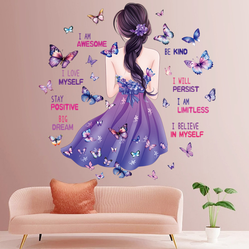 Set de autocolante pentru perete cu motiv fluture și slogan în engleză, PVC, impermeabile, autocolante autoadezive, 5+ bucăți, stil modern minimalist