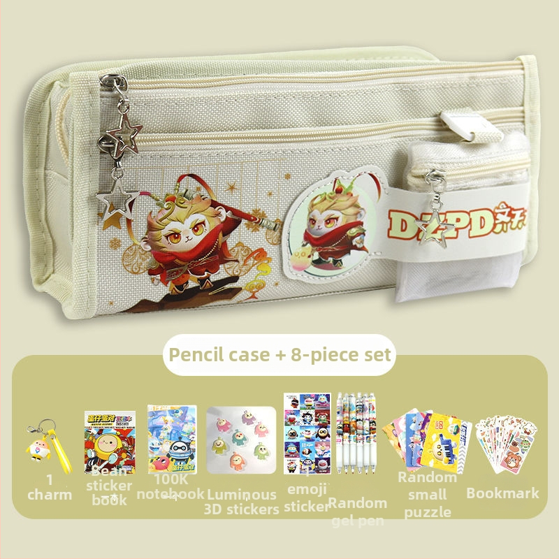 Monkey King drobės pieštukų dėklas – didelė talpa, vaikiškas stilius, pradinės ir pagrindinės mokyklos mokiniams