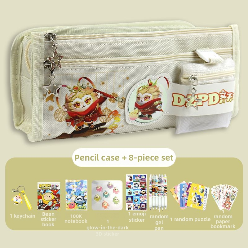 Monkey King drobės pieštukų dėklas – didelė talpa, vaikiškas stilius, pradinės ir pagrindinės mokyklos mokiniams