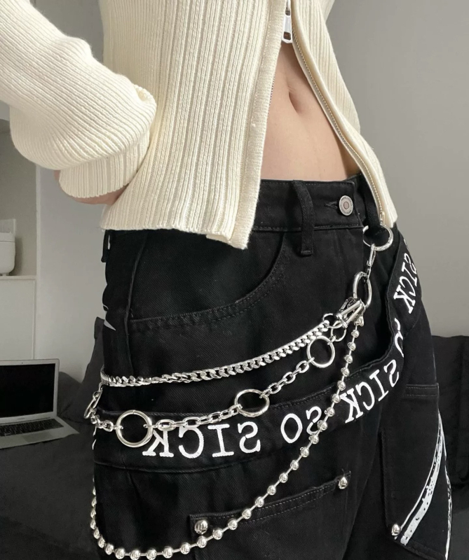 Metalni pojasni lanac s sjajnim završetkom, unisex modni pojas s kukom za zatvaranje, širina 3,3 cm, višeslojni dizajn prstena