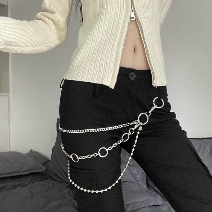 Metalni pojasni lanac s sjajnim završetkom, unisex modni pojas s kukom za zatvaranje, širina 3,3 cm, višeslojni dizajn prstena