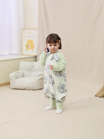 Spavaći vreć za bebe, četiri sloja od bambus-pamučne gaze, odvojene noge, antibakterijski, crtani uzorak, pogodan za proljeće/ljeto/jesen