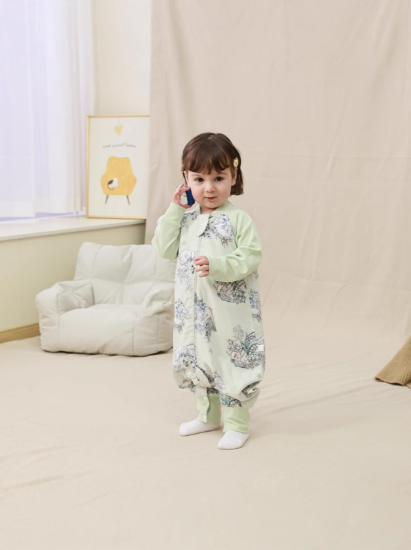 Spavaći vreć za bebe, četiri sloja od bambus-pamučne gaze, odvojene noge, antibakterijski, crtani uzorak, pogodan za proljeće/ljeto/jesen