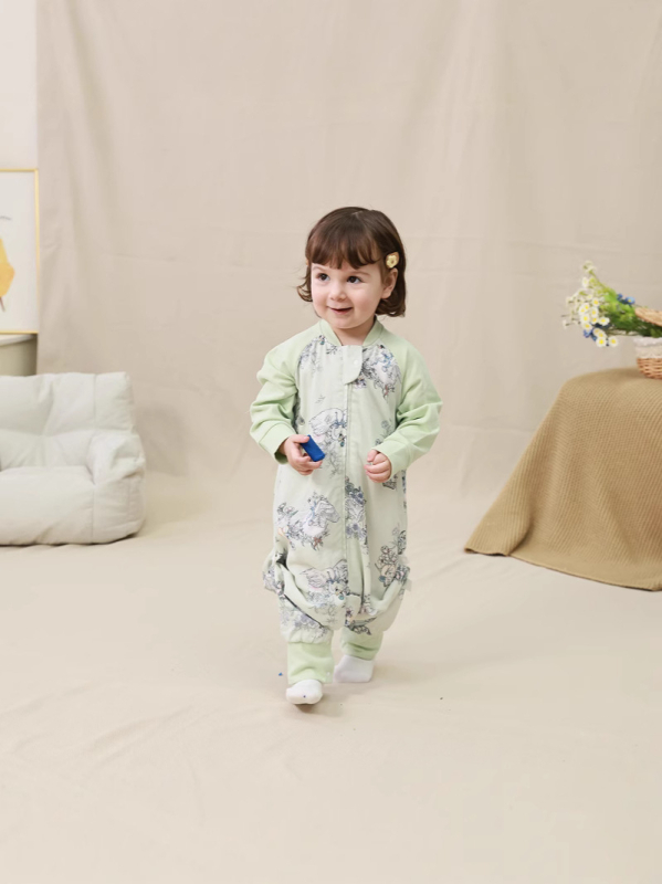 Spavaći vreć za bebe, četiri sloja od bambus-pamučne gaze, odvojene noge, antibakterijski, crtani uzorak, pogodan za proljeće/ljeto/jesen