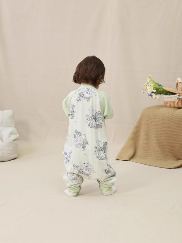 Spavaći vreć za bebe, četiri sloja od bambus-pamučne gaze, odvojene noge, antibakterijski, crtani uzorak, pogodan za proljeće/ljeto/jesen