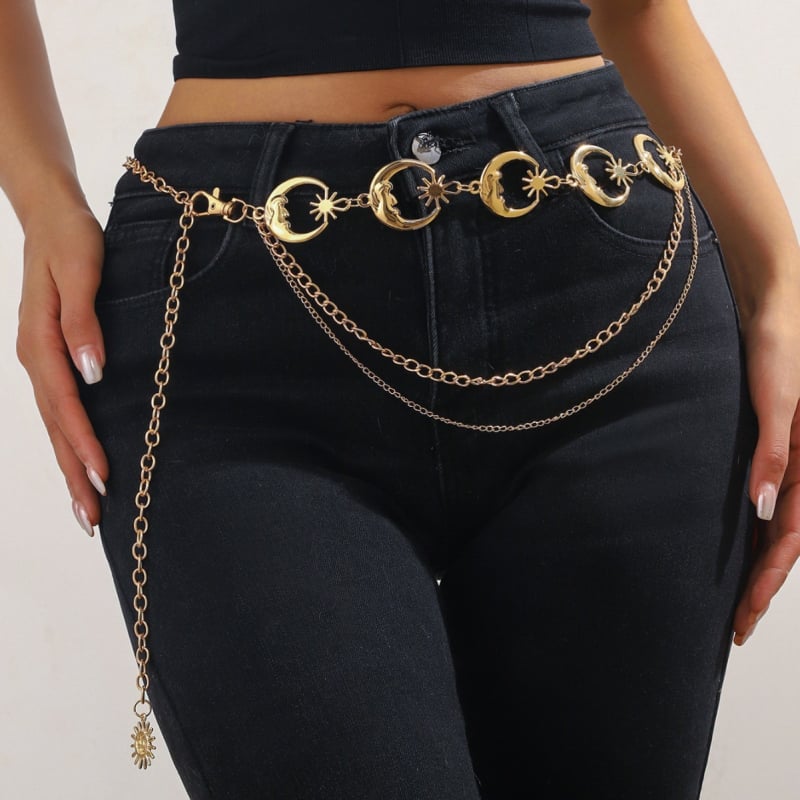 Ženski metalni pojas-lanac sa suncokretom, podesiv, jednostavan stil, duljina 120 cm, širina 1 cm