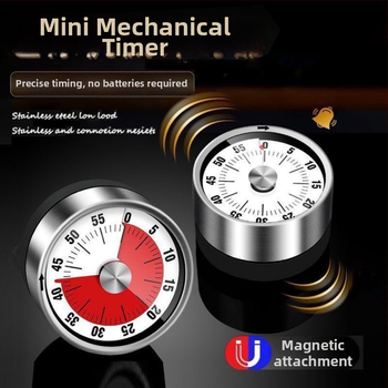 Mechanický kuchynský časovač z nerezovej ocele 304 s magnetickým vizuálnym displejom, kruhový tvar, ručné ovládanie