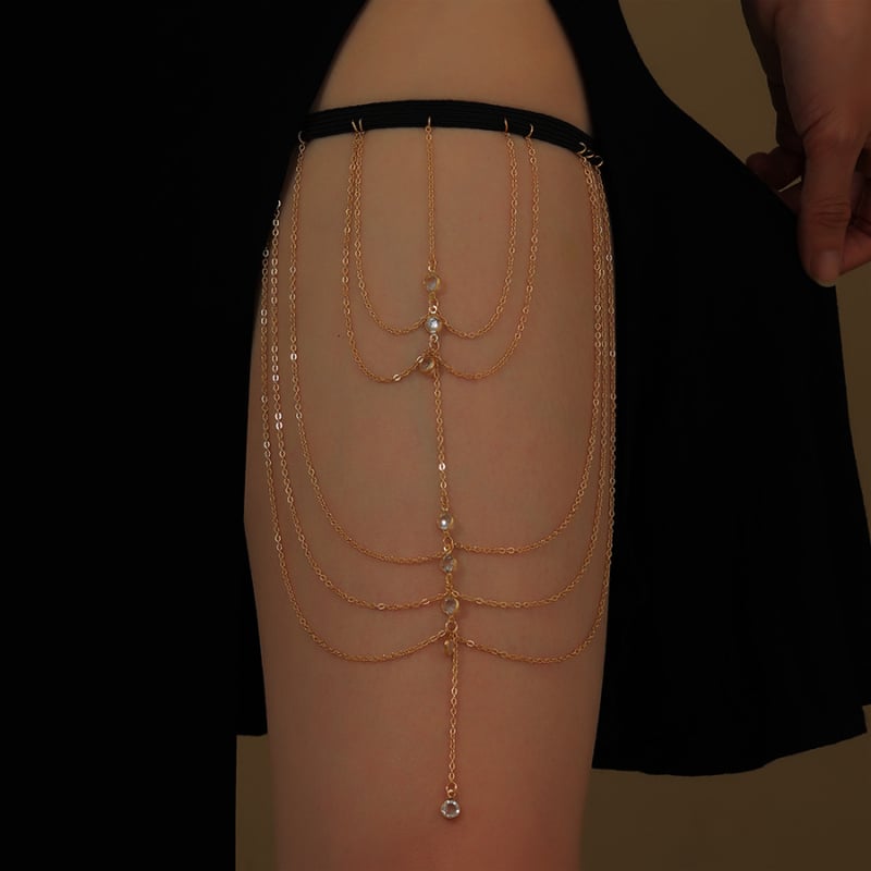 Metalni lanac za bedro s kugličnim lancem, rhinestones, elektroplatina, stil OL