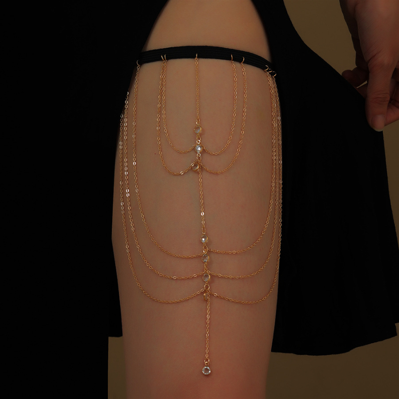 Metalni lanac za bedro s kugličnim lancem, rhinestones, elektroplatina, stil OL