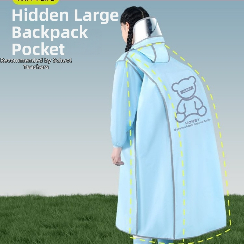 Bērnu garais lietus pončo velosipēdam uz skolu – ūdensizturīgs apģērbs zēniem un meitenēm, vienam lietotājam, iespējama logotipa drukāšana