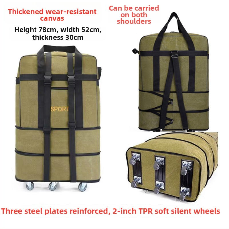 T6 plátenná taška Duffel 56-75L na kolieskach na voľnočasové cestovanie, priedušná, odolná voči opotrebeniu, proti nárazom