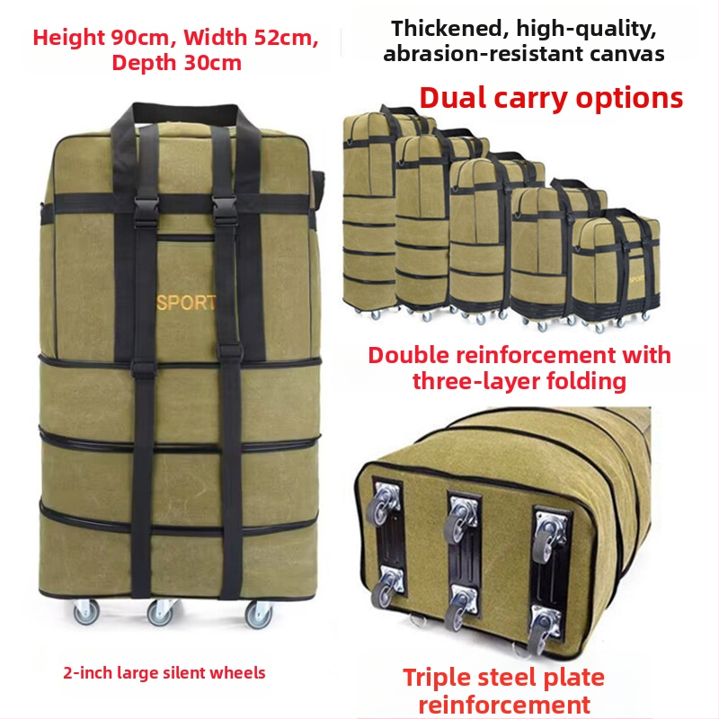 T6 plátenná taška Duffel 56-75L na kolieskach na voľnočasové cestovanie, priedušná, odolná voči opotrebeniu, proti nárazom