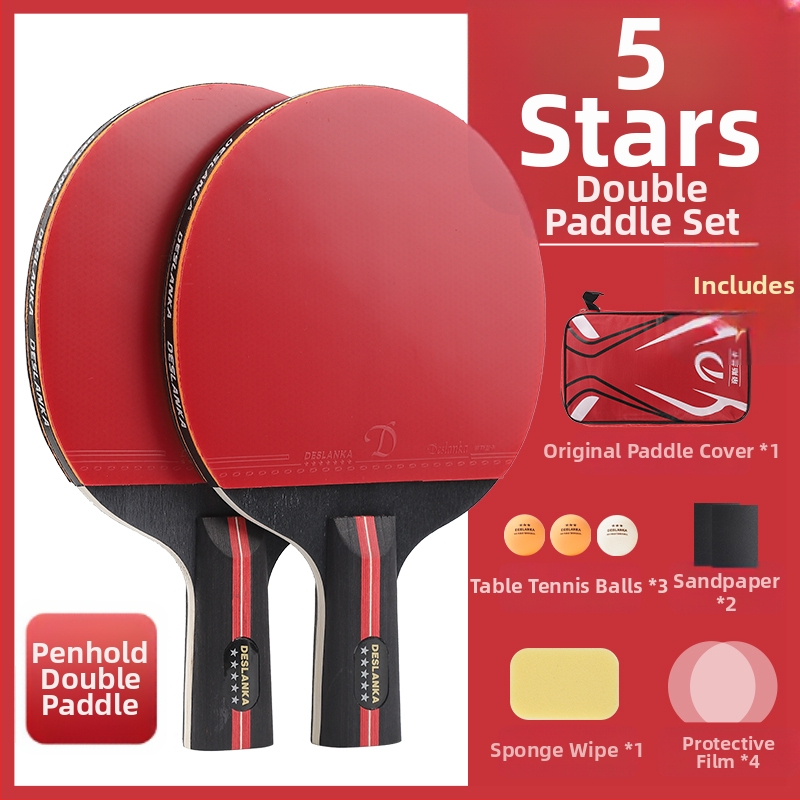 Set reketa za stolni tenis za početnike – dječji s 5 zvjezdica, Penhold i Shakehand zahvat, jezgra od karbonskih vlakana, guma s ljepilom