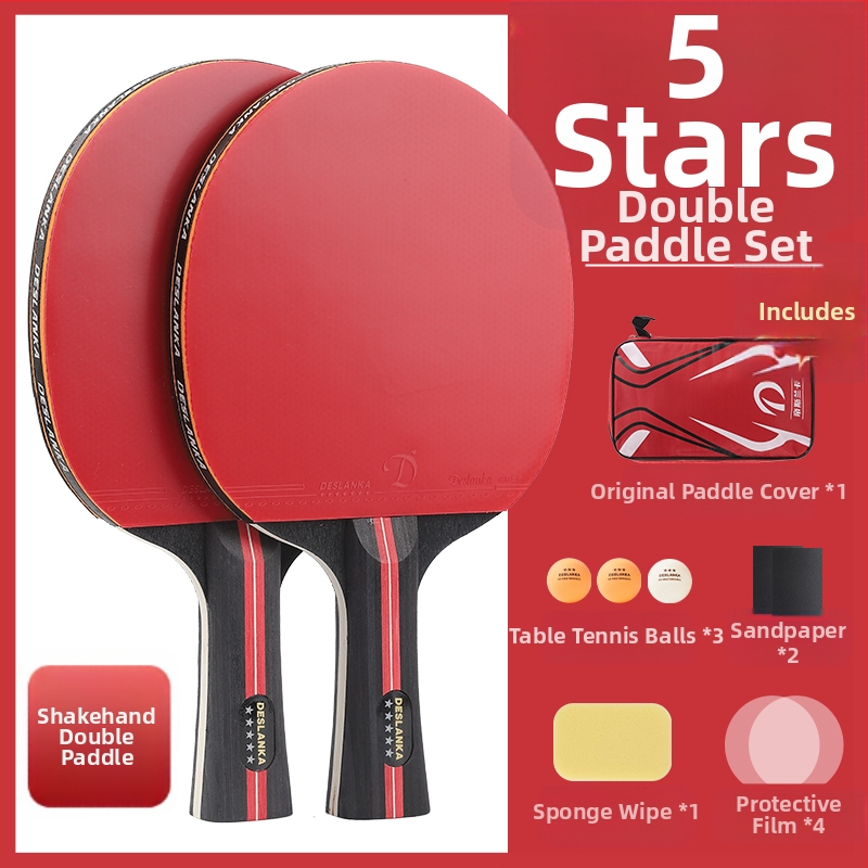 Set reketa za stolni tenis za početnike – dječji s 5 zvjezdica, Penhold i Shakehand zahvat, jezgra od karbonskih vlakana, guma s ljepilom
