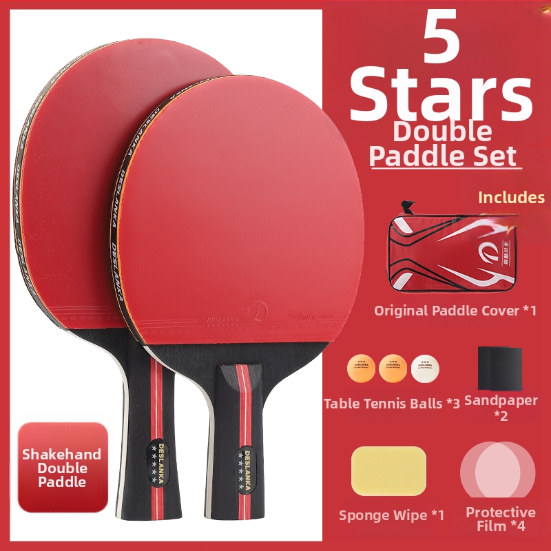 Set reketa za stolni tenis za početnike – dječji s 5 zvjezdica, Penhold i Shakehand zahvat, jezgra od karbonskih vlakana, guma s ljepilom