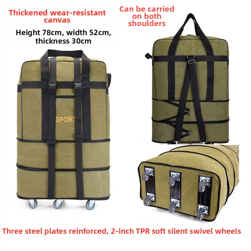 T6 auduma duffel soma ar riteņiem – brīvdienu ceļojumiem, elpojoša, izturīga pret nolietojumu, triecienizturīga