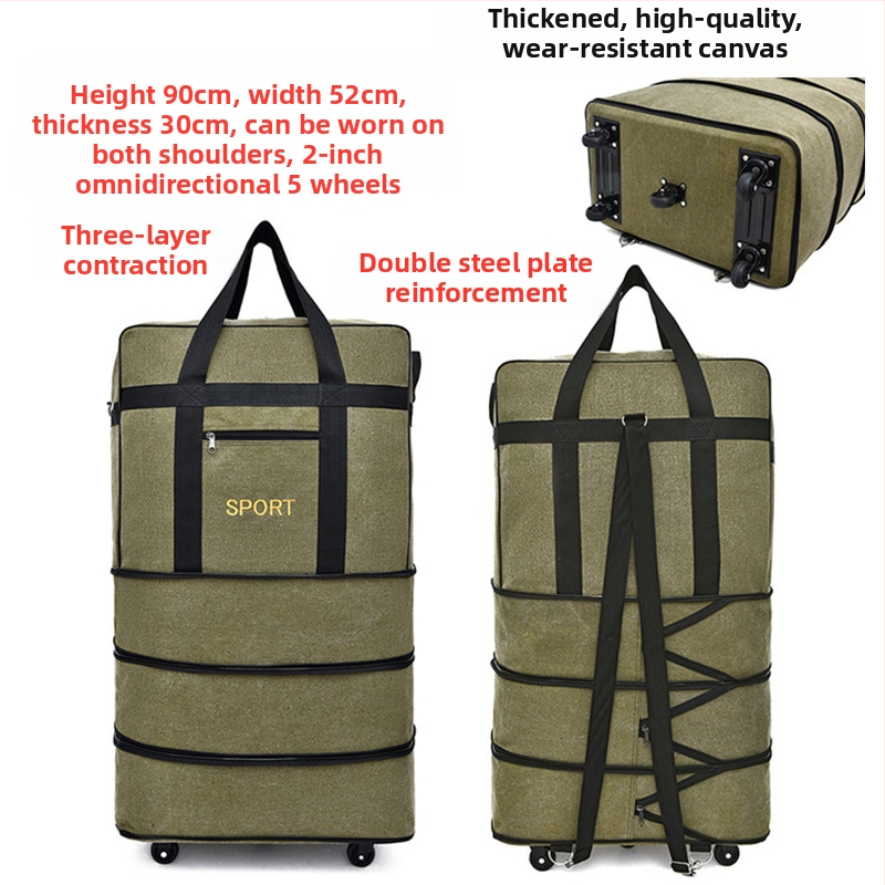 Kanvas duffel soma ar ratiem, 56–75 L ietilpība, zīmols T6, divu lietojumu dizains, elpojoša, nolietojumizturīga, ceļojumu soma