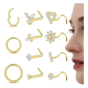 Enjun Princess Series Set nosnih studova i prstenova – nehrđajući čelik, 18K prevlaka, cirkon kristali, ženski geometrijski stil