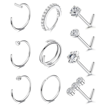 Enjun Princess Series Set nosnih studova i prstenova – nehrđajući čelik, 18K prevlaka, cirkon kristali, ženski geometrijski stil