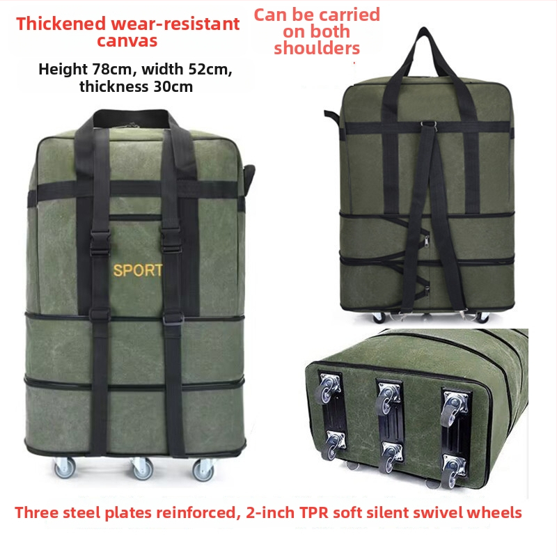 Kanvas ceļojumu soma ar riteņiem (Tilpums 56-75 L; Materiāls: Kanvas; Zīmols: T6; Funkcijas: Elpojoša, Izturīga pret nolietojumu, Šoka izturība)
